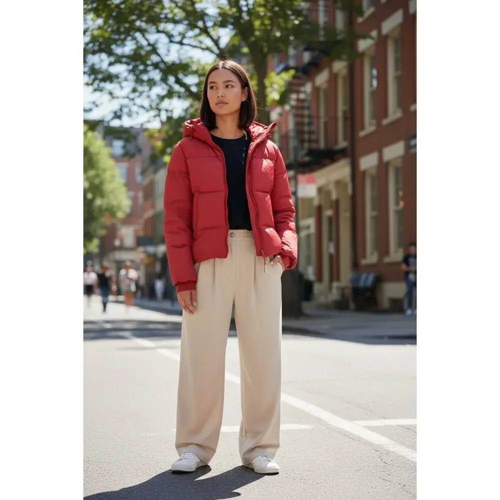 REISS Thea Short Puffer Jacket NEW Size S Red Quilted Hoodie $565 Coat Winter - Picture 1 of 16